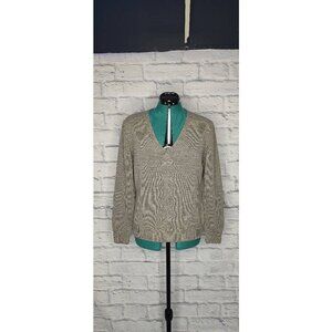 TALBOTS Womens Pullover Sweater Gray Wool Blend Long Sleeve V Neck Cable Italy L